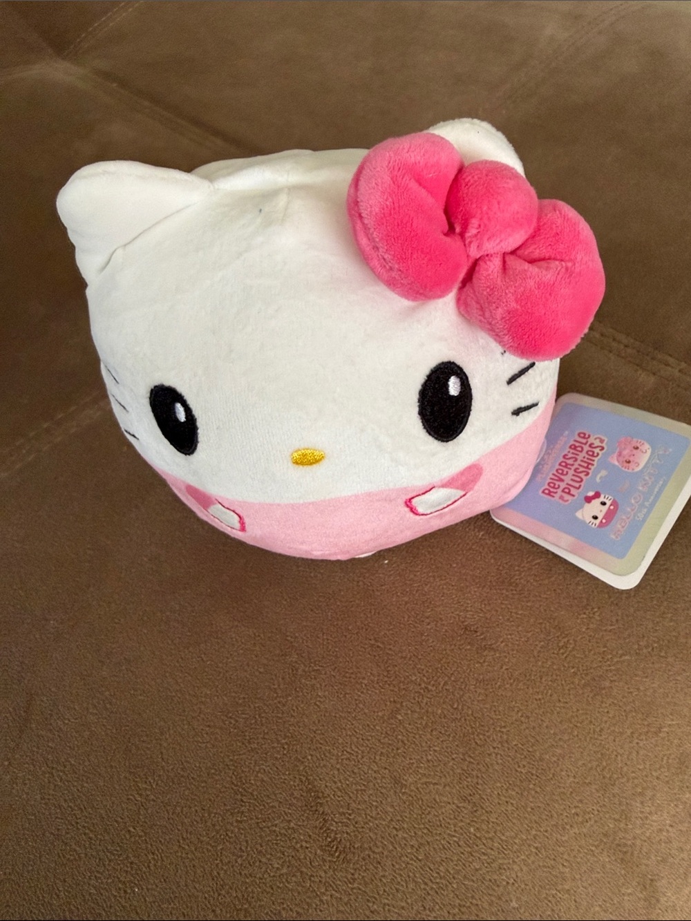 Hello Kitty reversible White and Pink Plush with Hot Pink Bow